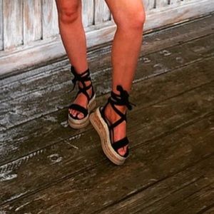 Black Lace up Espadrilles Platform Sandals